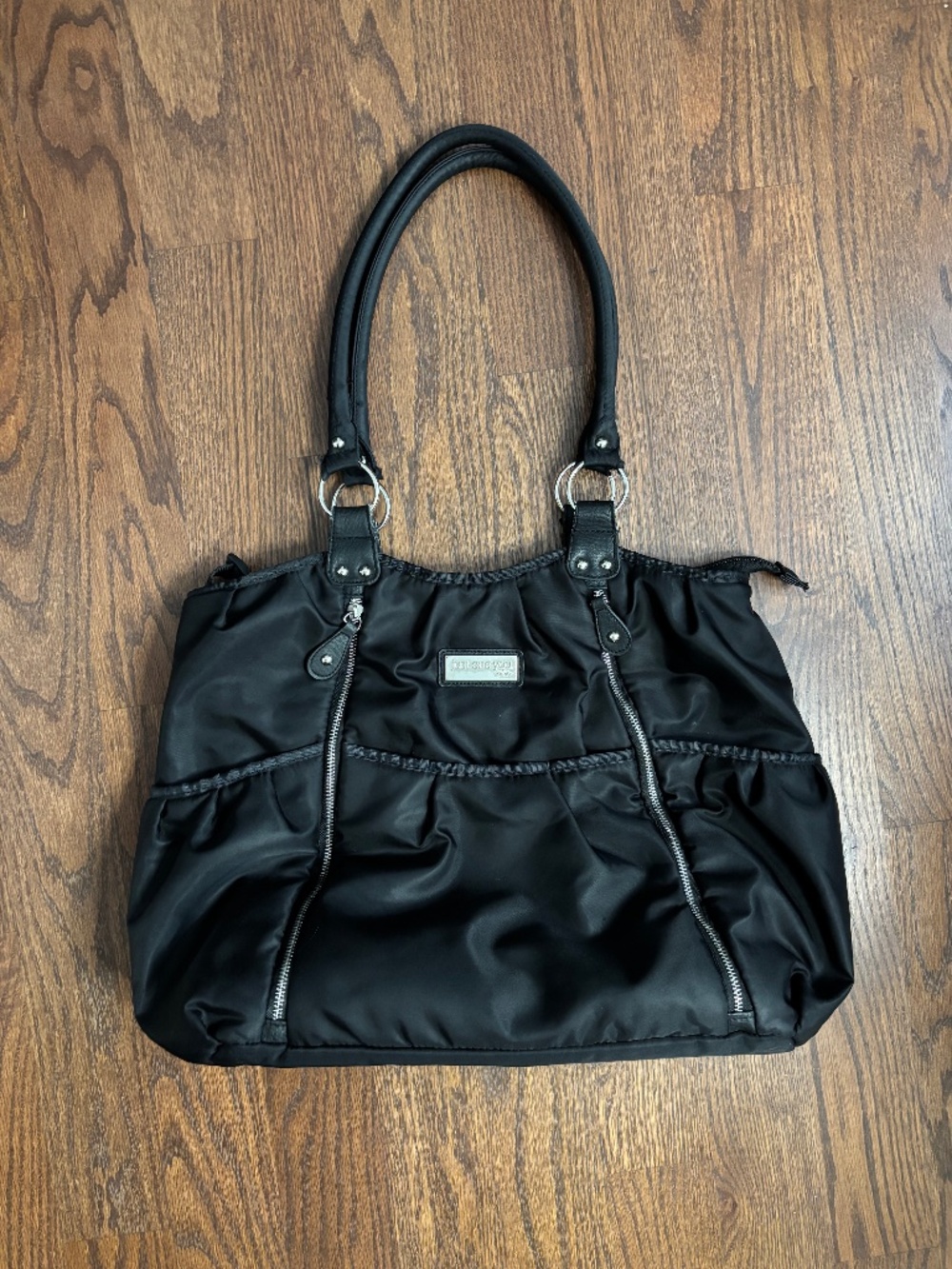 Just One You Black Nylon Diaper Bag Baby Organizer Tote Multi Pocket Travel
